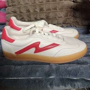 White and Red Sneakers with Gum Sole